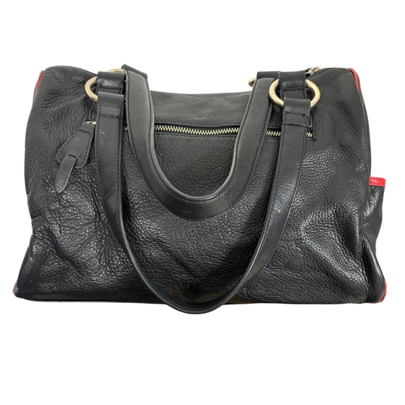 Aqua Madonna Leopard Calf Hair Large Leather Shoulder Bag Red Tassel Zip Satchel - Picture 7 of 15